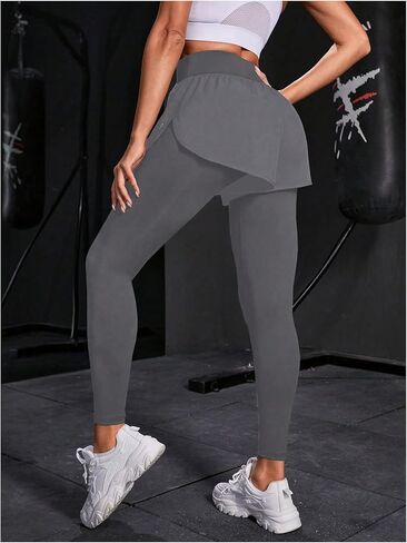 OYOANGLE Women's Solid 2 in 1 Sports Leggings Pants Running Shorts with Liner Skinny Tight in Saudi Arabia