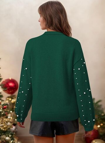 Pink Queen Pearl Sweater for Women 2025 Fashion Fall Winter Chunky Crewneck Lantern Sleeve Loose Knit Pullover Sweaters Top in Saudi Arabia