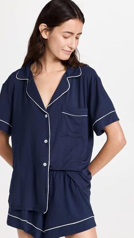 Eberjey Womens Gisele Relaxed Shorts PJ Set Stone Blue/Ivory XX-Large Inseam: 4 in Saudi Arabia