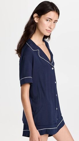 Eberjey Womens Gisele Relaxed Shorts PJ Set Stone Blue/Ivory XX-Large Inseam: 4 in Saudi Arabia
