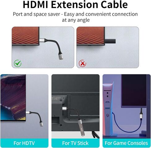 8K HDMI تمديد كابل 2 عبوة ، HDMI ذكر إلى أنثى محول سلك 1 قدم ، متوافق مع أجهزة الكمبيوتر المحمول Xbox PS5 PS4 ROKU TV والمزيد in Saudi Arabia