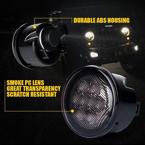 Xprite LED Turn Signal Lights w/White DRL Halo, Smoked Lens Fender Side Marker Lights Indicator Lamp Compatible with 2007-2018 Jeep Wrangler JK & Wrangler Unlimited in Saudi Arabia