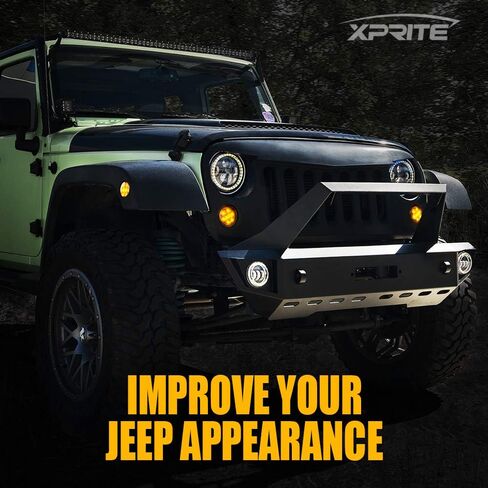 Xprite LED Turn Signal Lights w/White DRL Halo, Smoked Lens Fender Side Marker Lights Indicator Lamp Compatible with 2007-2018 Jeep Wrangler JK & Wrangler Unlimited in Saudi Arabia