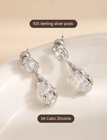 925 Sterling Silver Post Teardrop Dangle Earrings for Women Trendy, Hypoallergenic Nickel Free Cute Dainty Unique Drop Earrings for Sensitive Ears Women, Gold and Silver Two Tone Earrings in Saudi Arabia