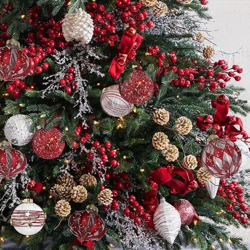 12 PCS Clear and Champagne Christmas Ball Ornaments, 80mm/3.15 Inches Rustic Farmhouse Christmas Decorations, Large Shatterproof Luxury Hand-Painted Xmas Ornaments for Christmas Tree, Wedding in Saudi Arabia