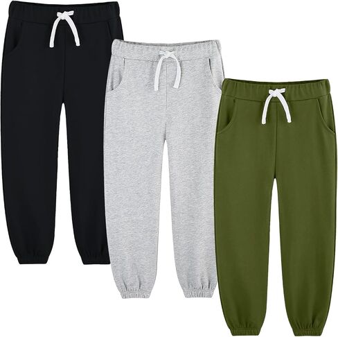 الأولاد الركض السراويل Sweatpants الأطفال الصغار 3 حزمة القطن الرياضية الرياضية المدرسة الركض الأزياء Cinched هيم عرق بانت الملابس الملابس وتتسابق مع جيوب بنطلون أسود / بورجوندي / رمادي داكن حجم 6 in Kuwait