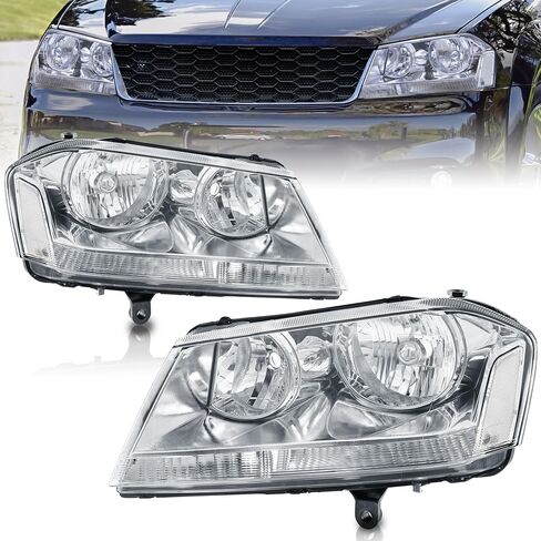 Headlights Assembly Compatible for 2008-2014 Dodge Avenger Chrome Housing Amber Reflector Front Headlamp Driver and Passenger Side in Saudi Arabia