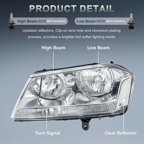 Headlights Assembly Compatible for 2008-2014 Dodge Avenger Chrome Housing Amber Reflector Front Headlamp Driver and Passenger Side in Saudi Arabia