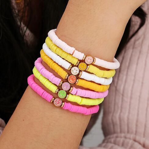 Friendship Bracelets for Women Colorful Heishi Clay Beaded Stretch Bff Bracelet Boho Stackable Bracelets Preppy Jewelry Party Favors in Saudi Arabia