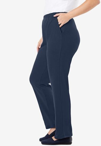 Woman Within Plus Size 7-Day Knit Straight-Leg Pull-On Pants - 1X, Black in Saudi Arabia