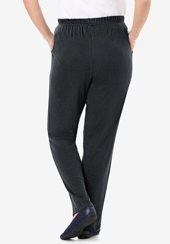 Woman Within Plus Size 7-Day Knit Straight-Leg Pull-On Pants - 1X, Black in Saudi Arabia