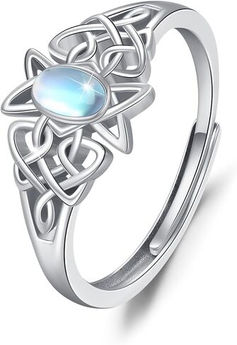 Daisy/Moss Agate/Clover/Heart/Moonstone Celtic/Triple Moon Goddess/Heartbeat/Claddagh/Twist Cross/Evil Eye Rings 925 Sterling Silver Adjustable Ring for Women Birthday Christmas in Saudi Arabia