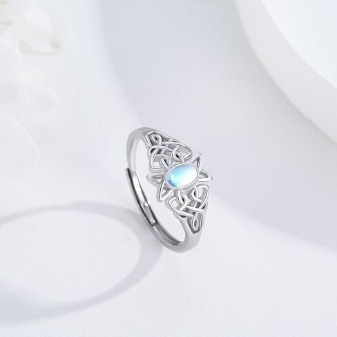 Daisy/Moss Agate/Clover/Heart/Moonstone Celtic/Triple Moon Goddess/Heartbeat/Claddagh/Twist Cross/Evil Eye Rings 925 Sterling Silver Adjustable Ring for Women Birthday Christmas in Saudi Arabia