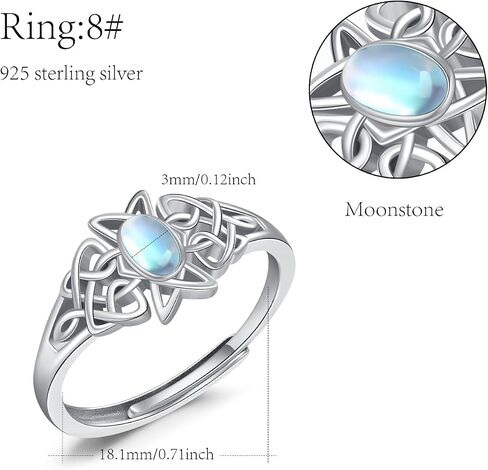 Daisy/Moss Agate/Clover/Heart/Moonstone Celtic/Triple Moon Goddess/Heartbeat/Claddagh/Twist Cross/Evil Eye Rings 925 Sterling Silver Adjustable Ring for Women Birthday Christmas in Saudi Arabia