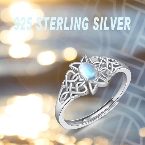 Daisy/Moss Agate/Clover/Heart/Moonstone Celtic/Triple Moon Goddess/Heartbeat/Claddagh/Twist Cross/Evil Eye Rings 925 Sterling Silver Adjustable Ring for Women Birthday Christmas in Saudi Arabia
