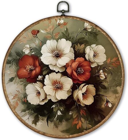 TLESKE خمر الفاوانيا الأزهار البيضاوي جدار الفن ديكور مؤطرة 9x12، Cottagecore زهرة النباتية Chinoiserie قماش جدار الفن يطبع العمل الفني، الوردي روز الجدار شنقا ديكور باب الغرفة لغرفة النوم الحمام in Kuwait