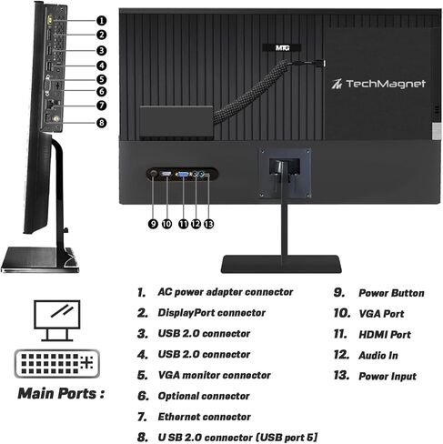 TechMagnet All in one Desktop Computer, Cheetah 4, Intel Core i3 4th Gen 2.9Ghz, 8GB DDR3, 240GB SSD, New 24 inch Curved Display, MTG Wireless Ergonomic Keyboard Mouse, WiFi, Windows 11 (Renewed) in Saudi Arabia