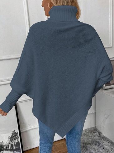 ZAFUL Women's Asymmetrical Turtleneck Poncho Sweaters Drop Shoulder Cable Knit Casual Pullover Sweater in Saudi Arabia