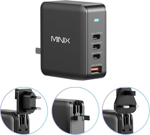 MINIX 100W USB C Charger, 4-Port USB-A/C Foldable Fast PPS Gan Charger (Max 100W/30W/22.5W), Compatible with MacBook Pro/Air, iPad, iPhone 15/16 Pro, Galaxy S24, and More for Home, Traveling in Kuwait