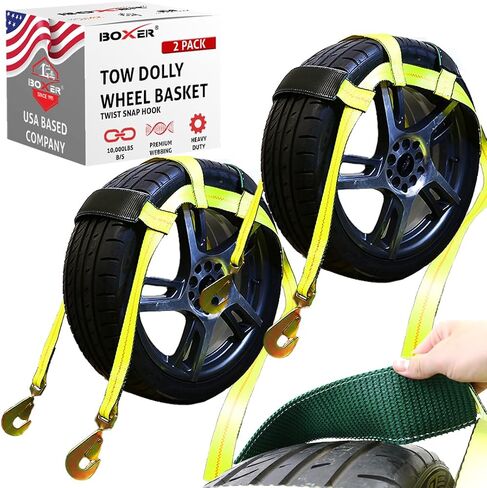 أشرطة سلة Boxer Pro Tow Dolly مع خطافات ملتوية 2 حزمة - نظام ربط غطاء محرك السيارة للعجلات - إطارات 15 بوصة - 19 بوصة، قوة كسر 10000 رطل مع أكمام مطاطية أمان إضافي - سلة السيارة ذات العجلات in Saudi Arabia