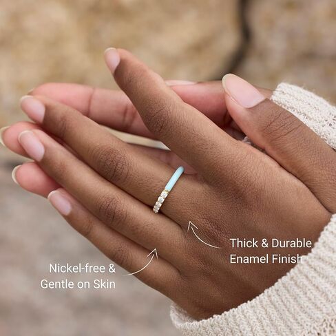 STORYJEWELLERY Stackable Rings for Women, Wedding Bands for Women, Enamel Ring, Blue Ring, 18K Gold Plated Cubic Zirconia Rings, Gifts for Her in Saudi Arabia