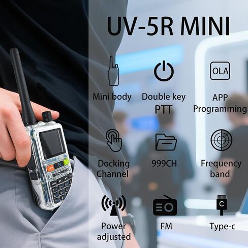 Baofeng UV-5R Mini Radio ، 5R Mini Dual Band Walkie Talkies ، برمجة التطبيقات ، تردد النسخ ، الطاقة 5W ، 999 قناة ، شحن USB-C السريع (الشفافة 2pack) in Saudi Arabia