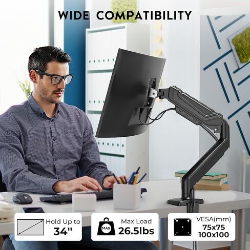 BONTEC Dual Monitor Stand for 15-34 Inch Screens, Gas Spring Adjustable Monitor Arm, Full Motion VESA 75x75/100x100mm Desk Mount with Tilt, Swivel, Rotation, Ergonomic Design for Home Office or Gaming in Kuwait