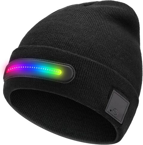 LED Beanie Hat with Light, Unisex Rechargeable Winter Warm Knitted Headlamp Caps, 3 Brightness Modes, Stocking Stuffers for Men and Women Black in Saudi Arabia