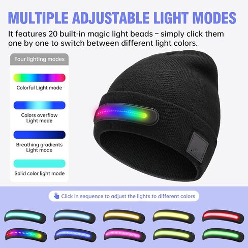 LED Beanie Hat with Light, Unisex Rechargeable Winter Warm Knitted Headlamp Caps, 3 Brightness Modes, Stocking Stuffers for Men and Women Black in Saudi Arabia