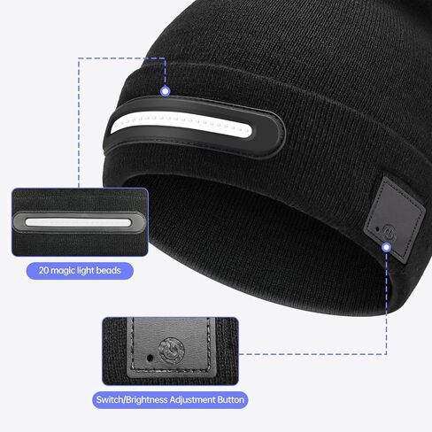 LED Beanie Hat with Light, Unisex Rechargeable Winter Warm Knitted Headlamp Caps, 3 Brightness Modes, Stocking Stuffers for Men and Women Black in Saudi Arabia