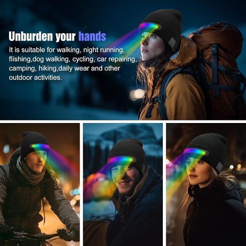 LED Beanie Hat with Light, Unisex Rechargeable Winter Warm Knitted Headlamp Caps, 3 Brightness Modes, Stocking Stuffers for Men and Women Black in Saudi Arabia