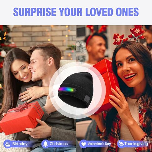 LED Beanie Hat with Light, Unisex Rechargeable Winter Warm Knitted Headlamp Caps, 3 Brightness Modes, Stocking Stuffers for Men and Women Black in Saudi Arabia