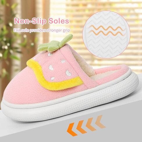 Girls Slippers Cute Child Warm Plush Fleece House Slip-on Shoes in Kuwait