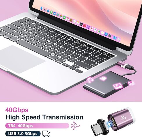 HanCenDa USB C Adapter Magnetic White, Straight USB C Magnetic Adapter 24Pin 240W USB4 40Gbps 8K 60Hz Video for Thunderbolt 3/4, MacBook Pro/Air iPhone 16/15, Steam Deck, PS5, PSVR2 2Pack in Saudi Arabia
