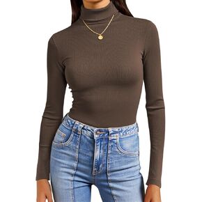Poetsky Womens Turtleneck Long Sleeve Tops Fall Slim Fitted Shirts Ribbed Thermal Underwear Tops in Kuwait