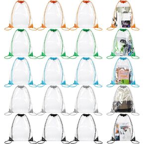 Abbylike 50 Pcs Clear Drawstring Bags PVC Sporting String Bulk Clear Stadium Backpack Approved Waterproof Clear Drawstring Backpack for Gym Colleges Work Sport Concert Event, Colorful in Kuwait