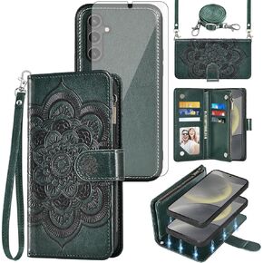 ASUWISH PHONE CASE لـ Samsung Galaxy S24 5G SHIPPER WALLET غطاء خلايا قابلة للفصل مع حامي الشاشة الزجاجية المتقلب Crossbody Lanyard Strap Card Card S 24 24S G5 SM-S921U Girls Brown in Kuwait