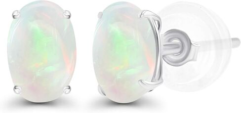 Solid 925 Sterling Silver Gold Plated 7x5mm Oval Genuine Birthstone Stud Earrings For Women | Natural or Created Hypoallergenic Gemstone Stud Earrings in Saudi Arabia