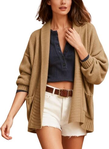 سترة صوفية نسائية من Xiaoxuemeng مفتوحة من الأمام بياقة شال وسترات صوفية مضلعة ملابس خارجية مع جيوب in Kuwait