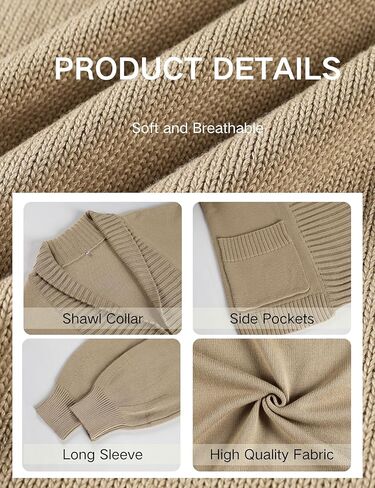 سترة صوفية نسائية من Xiaoxuemeng مفتوحة من الأمام بياقة شال وسترات صوفية مضلعة ملابس خارجية مع جيوب in Kuwait