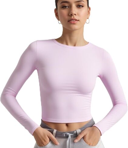 Women's Long Sleeve Fitted Crew Neck Stretch Top for Workout Yoga Gym Fitness Training in Saudi Arabia