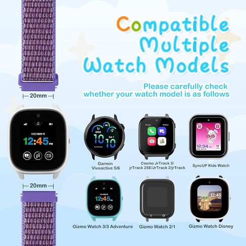 GEAK 3 Pack Kids Nylon Strap Compatible with Gizmo Watch 3 2 1/Gabb Watch 3e 3 2 1 Band Replacement, 20mm Quick Release Solo Loop Cute Stretchy Compatible with Gizmo Watch Band for Kids Boys Girls in Saudi Arabia