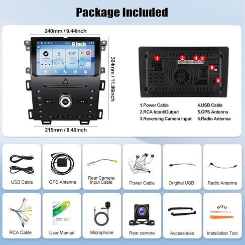 Stereo Sixwin Android Car Stereo For Ford Edge 2011 2012 2013 2014 مع Carplay اللاسلكي Android Auto Mirror Link 2g+64g 9 inch touchscreen bluetooth gps savigation wifi fm camera camera camera in Saudi Arabia