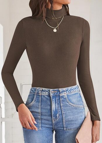 Poetsky Womens Turtleneck Long Sleeve Tops Fall Slim Fitted Shirts Ribbed Thermal Underwear Tops in Kuwait