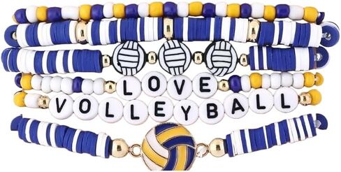 Pingyongchang Game Day Stackable Beaded Bracelets for Women Sports Fan Charm Bracelet Adjustable Heishi Clay Stretch Bangles Football Mom Accessories Holiday Gifts in Saudi Arabia