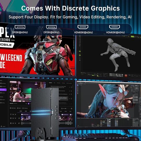 MSECORE MINI PC I9 ، CORE I9-13900F 24 CORES UP TO 5.6GHz مع GERFORCE RTX 4070 12G كمبيوتر سطح المكتب ، 64G DDR5 RAM 4T PCIE 4.0 SSD ، WIFI 6E ، دعم 8K ، أربعة شاشة ، LAN ، Windows 11 PRO PRO in Kuwait