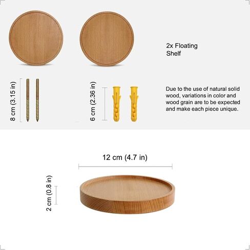 Set of 3 Modern Beechwood Floating Shelves, Round, 5.9 x 0.82 Inch, Oil Rubbed Finish, Wall Mounted, Holds Up to 15kg Each in Saudi Arabia