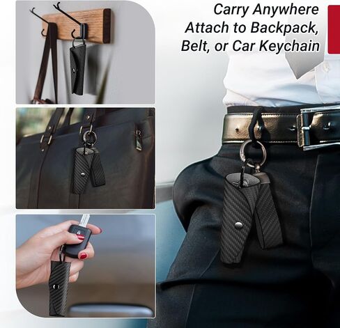 T-carbon Minimalist Key Holder, Leather Key Organizer, Carbon Fiber Wrap Keychain for 2–5 Keys, Compact Anti-Scratch Key Wallet for Pocket & Bag Keychain Cover in Saudi Arabia