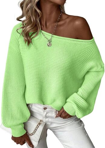 سترات Narecte النسائية مكشوفة الكتفين بلوفر قصير وأكمام طويلة سترات نسائية محبوكة ملابس خريف غير رسمية ملابس أزرق M in Kuwait