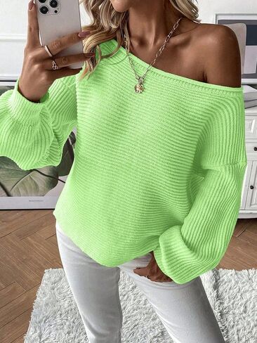 سترات Narecte النسائية مكشوفة الكتفين بلوفر قصير وأكمام طويلة سترات نسائية محبوكة ملابس خريف غير رسمية ملابس أزرق M in Kuwait